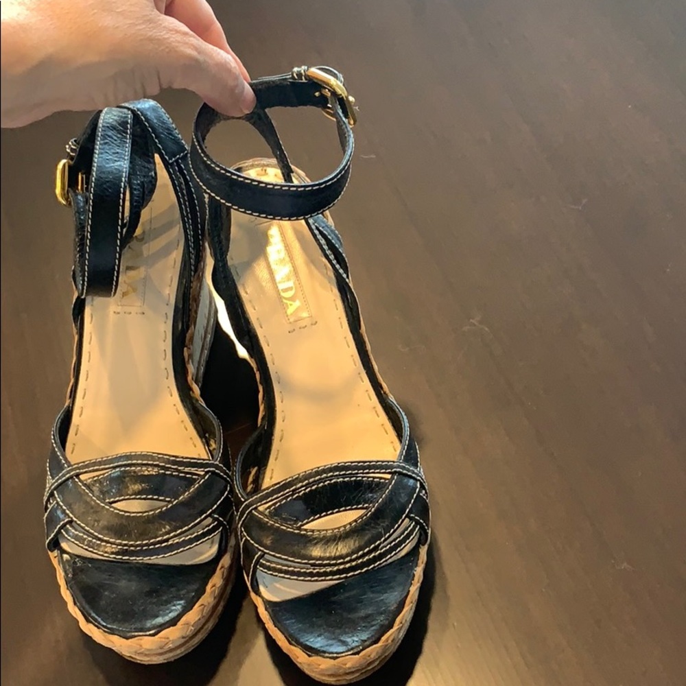 Prada black cork wedges size 38.5